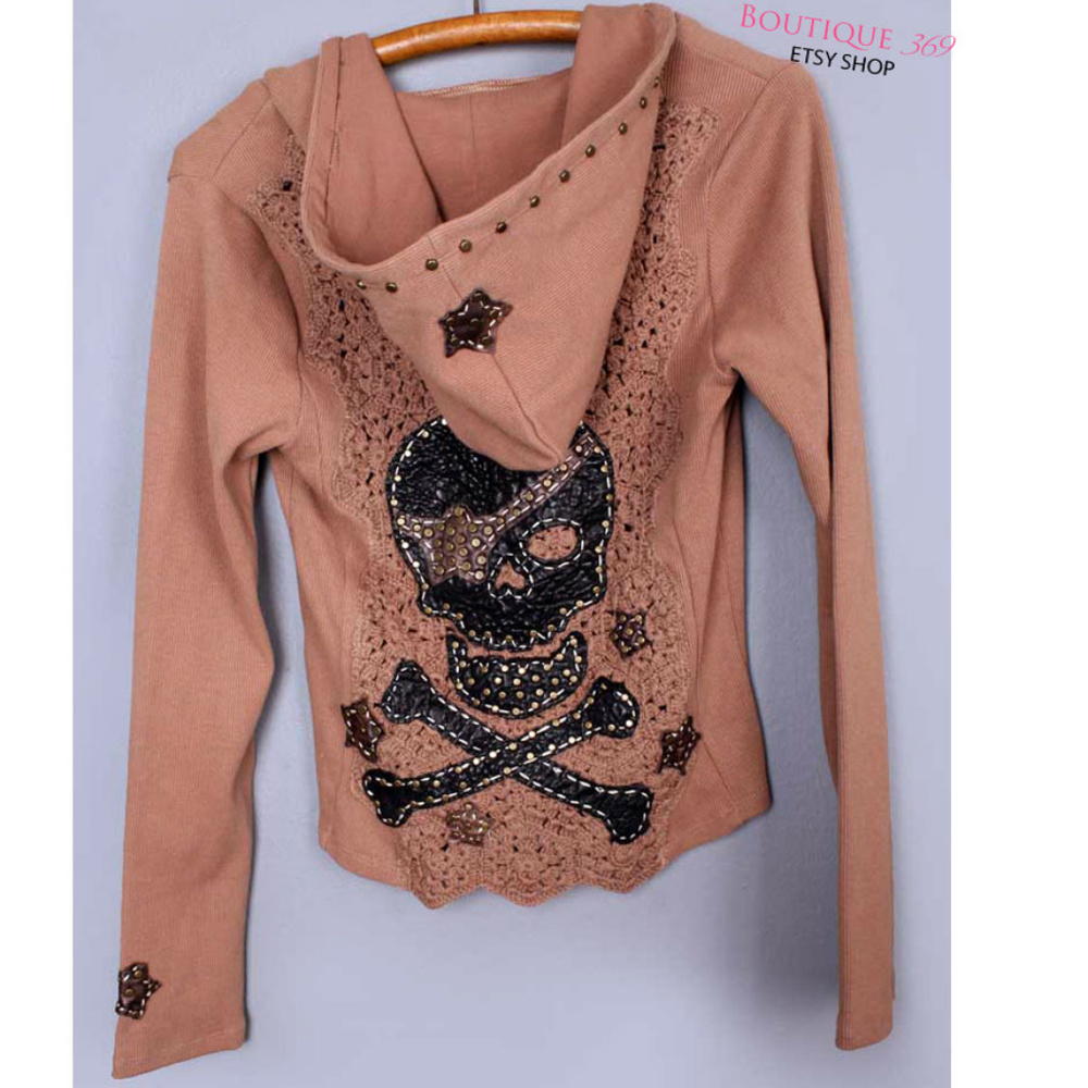 Leather SKull Pirate Sweatshirt Hoodie Jacket NEW